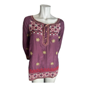 Odd Molly Purple Silk Blend Floral Embroidered Long Sleeve Blouse Size 1 Fits S